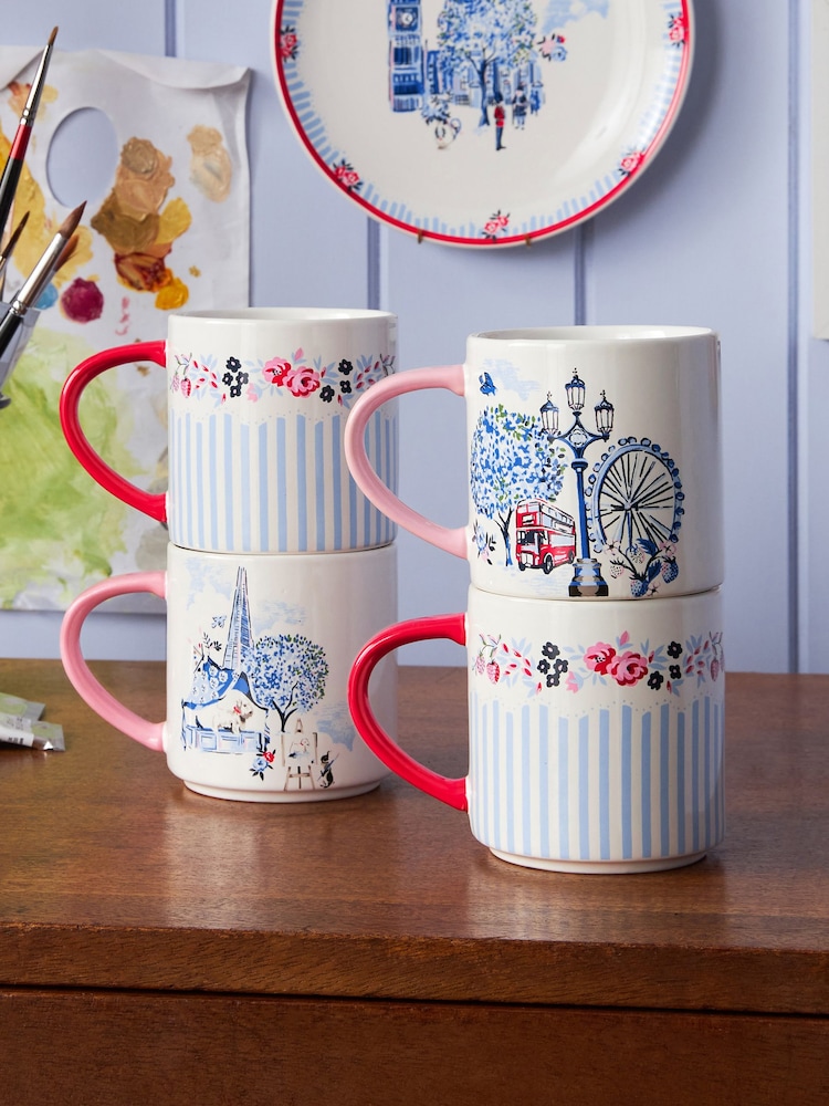 Cath Kidston Cream London Stacking Mugs 4 Pack - Image 1 of 6
