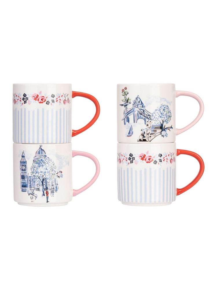 Cath Kidston Cream London Stacking Mugs 4 Pack - Image 2 of 6