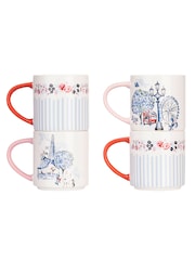 Cath Kidston Cream London Stacking Mugs 4 Pack - Image 3 of 6