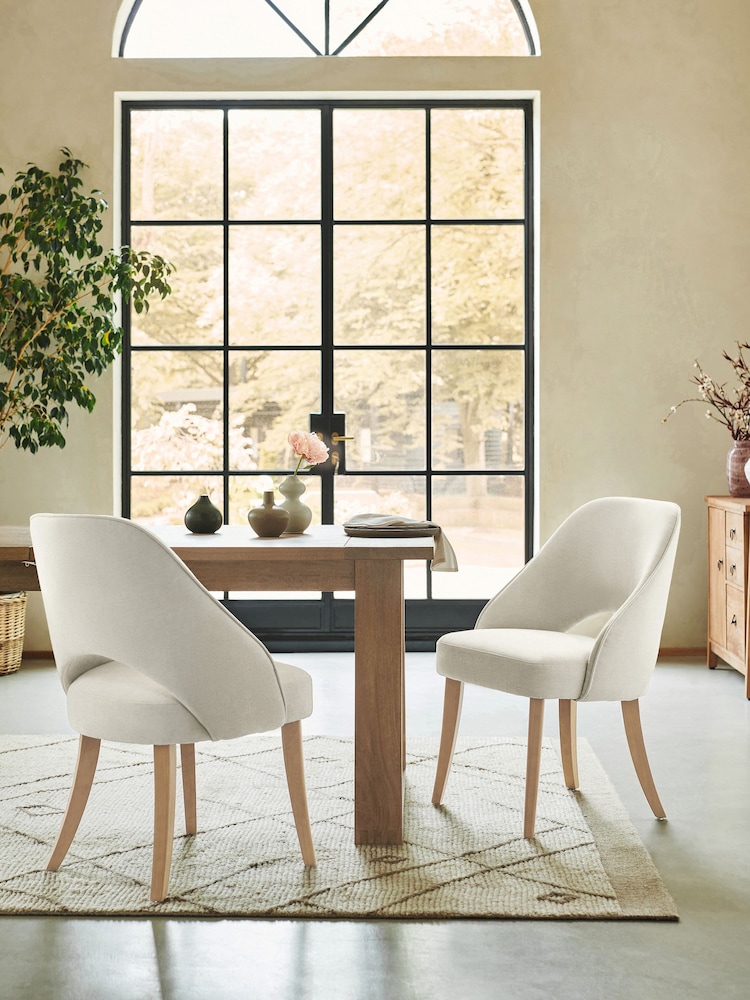 Set of 2 Fine Chenille Light Natural Remi Light Wood Leg Dining Chairs - Image 1 of 9