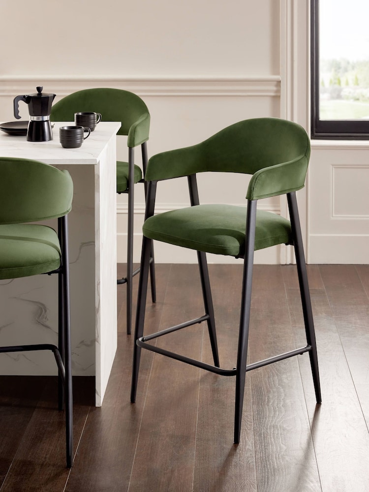 Soft Velvet Olive Green Nora Bar Stool - Image 1 of 8