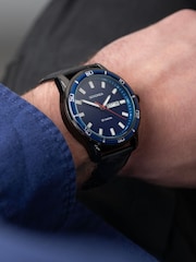 Sekonda Mens Midnight 44mm Analogue Black Watch With Case And Leather Upper Strap With Dark Blue Dial - Image 1 of 6