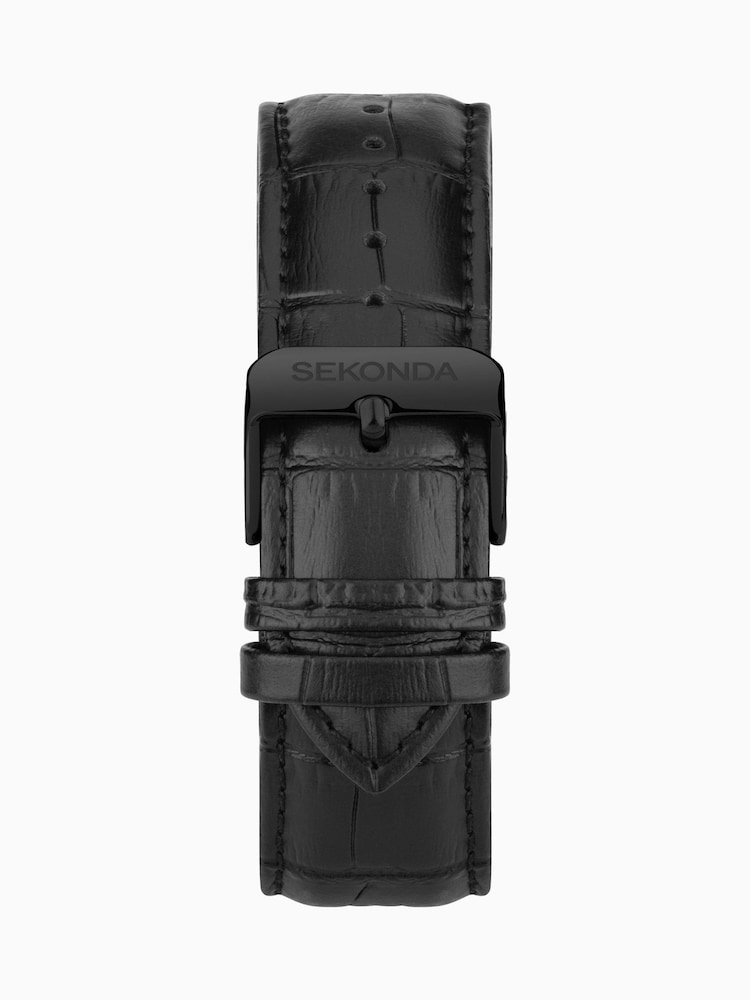 Sekonda Mens Midnight 44mm Analogue Black Watch With Case And Leather Upper Strap With Dark Blue Dial - Image 5 of 6
