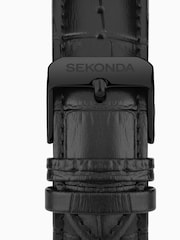 Sekonda Mens Midnight 44mm Analogue Black Watch With Case And Leather Upper Strap With Dark Blue Dial - Image 6 of 6