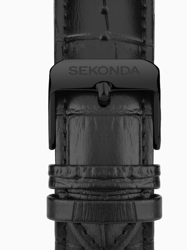 Sekonda Mens Midnight 44mm Analogue Black Watch With Case And Leather Upper Strap With Dark Blue Dial - Image 6 of 6