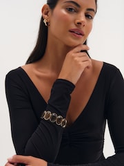 Mood Gold Plated Brown Statement Stretch Bracelet - Image 2 of 3