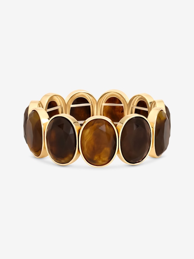 Mood Gold Plated Brown Statement Stretch Bracelet - Image 3 of 3