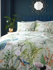 Soiree Green Peacock Jungle 100% Cotton Duvet Cover Set - Image 1 of 4