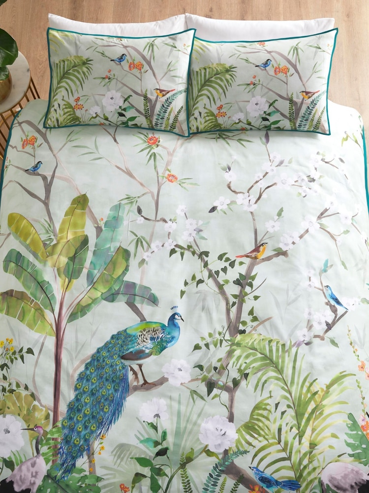 Soiree Green Peacock Jungle 100% Cotton Duvet Cover Set - Image 3 of 4