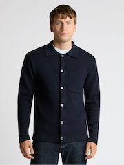 Remus Uomo Blue Long Sleeve Knited Polo Shirt - Image 1 of 5