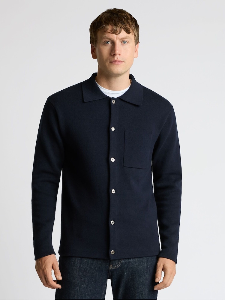 Remus Uomo Blue Long Sleeve Knited Polo Shirt - Image 1 of 5 Remus Uomo Blue Long Sleeve Knited Polo Shirt - Image 1 of 5