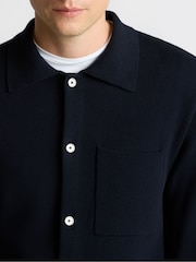 Remus Uomo Blue Long Sleeve Knited Polo Shirt - Image 4 of 5
