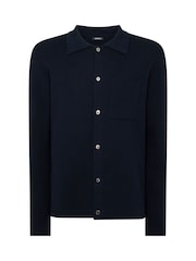 Remus Uomo Blue Long Sleeve Knited Polo Shirt - Image 5 of 5