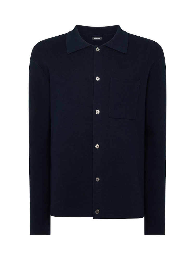 Remus Uomo Blue Long Sleeve Knited Polo Shirt - Image 5 of 5 Remus Uomo Blue Long Sleeve Knited Polo Shirt - Image 5 of 5
