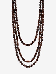 Mood Brown Silver Tone Beaded Multirow Necklace - Image 1 of 3