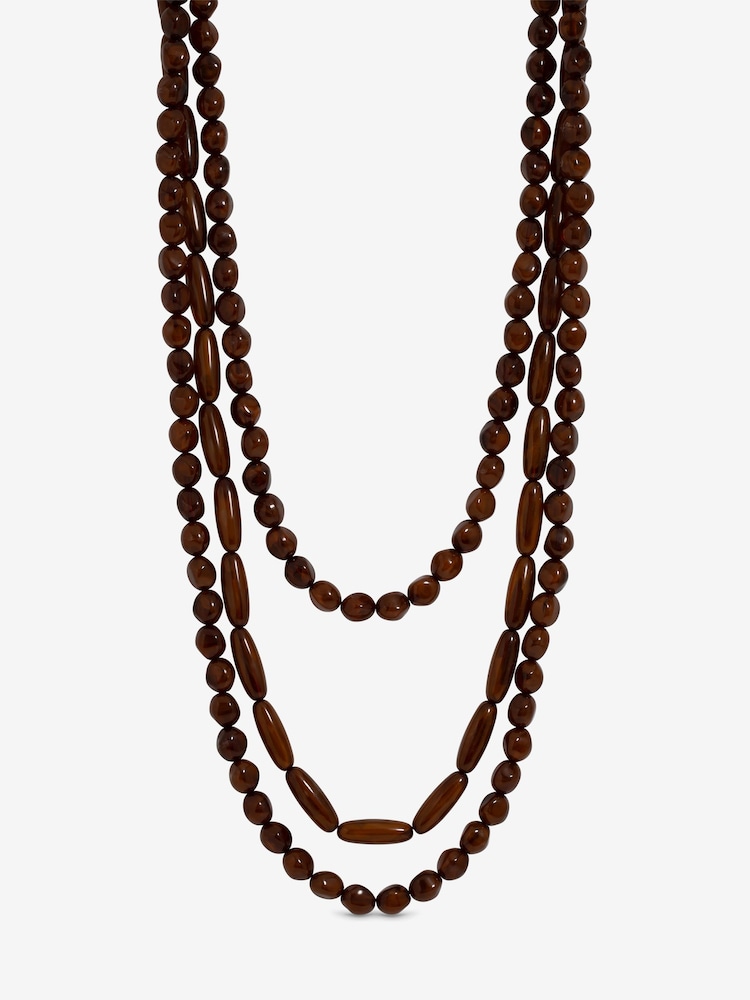 Mood Brown Silver Tone Beaded Multirow Necklace - Image 1 of 3