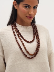 Mood Brown Silver Tone Beaded Multirow Necklace - Image 2 of 3
