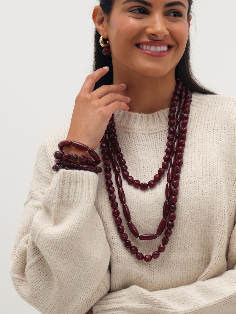 Mood Red Silver Tone Beaded Multirow Stretch Bracelet - Pack Of 4 - Image 2 of 3 Mood Red Silver Tone Beaded Multirow Stretch Bracelet - Pack Of 4 - Image 2 of 3