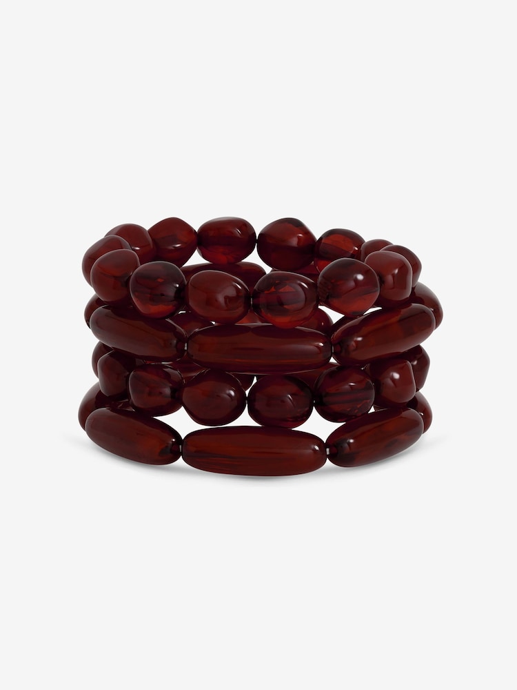 Mood Red Silver Tone Beaded Multirow Stretch Bracelet - Pack Of 4 - Image 3 of 3 Mood Red Silver Tone Beaded Multirow Stretch Bracelet - Pack Of 4 - Image 3 of 3
