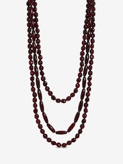 Mood Red Silver Tone Beaded Multirow Necklace - Image 3 of 3