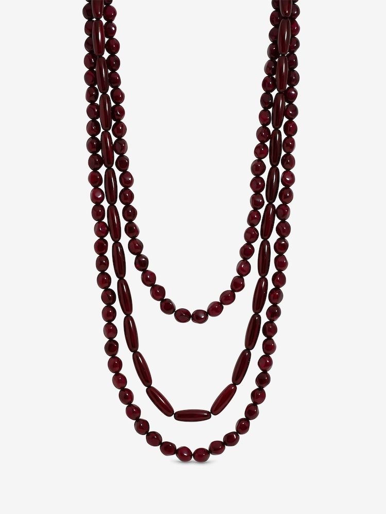 Mood Red Silver Tone Beaded Multirow Necklace - Image 3 of 3