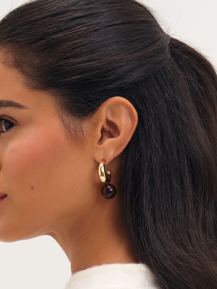 Mood Gold Plated And Brown Ball Drop Earrings - Image 1 of 3 Mood Gold Plated And Brown Ball Drop Earrings - Image 1 of 3