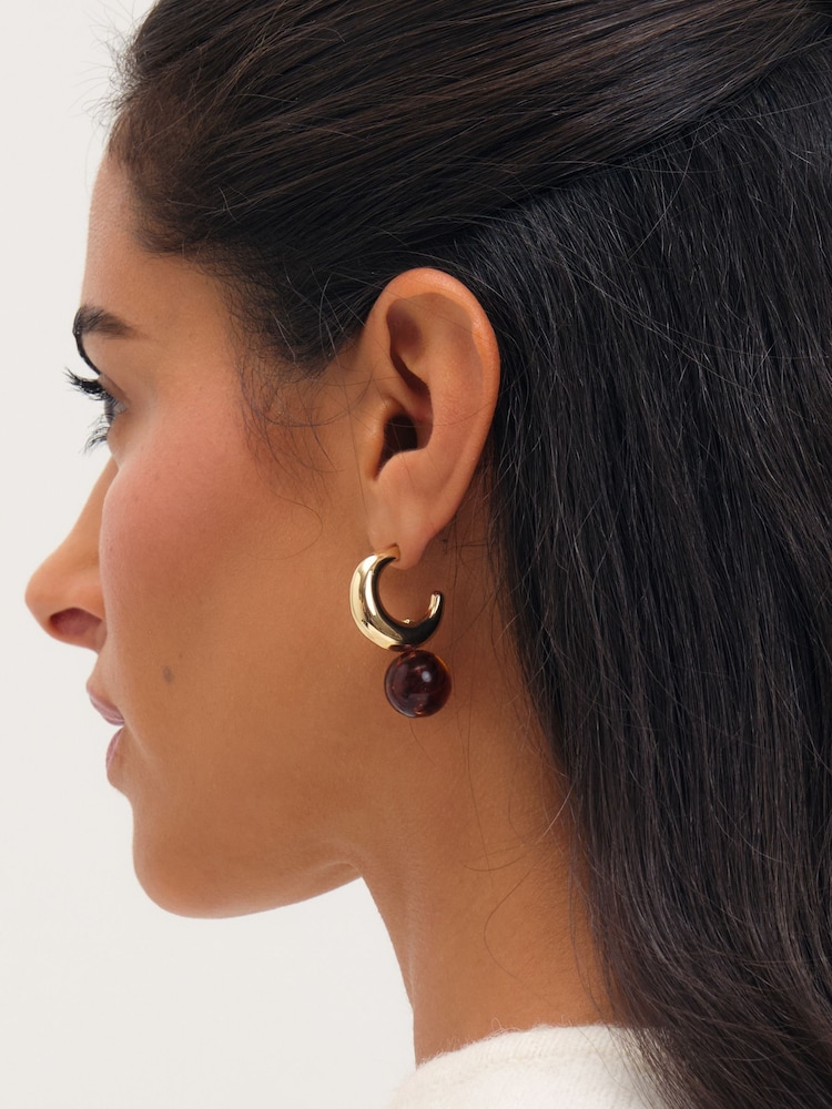 Mood Gold Plated And Brown Ball Drop Earrings - Image 2 of 3 Mood Gold Plated And Brown Ball Drop Earrings - Image 2 of 3