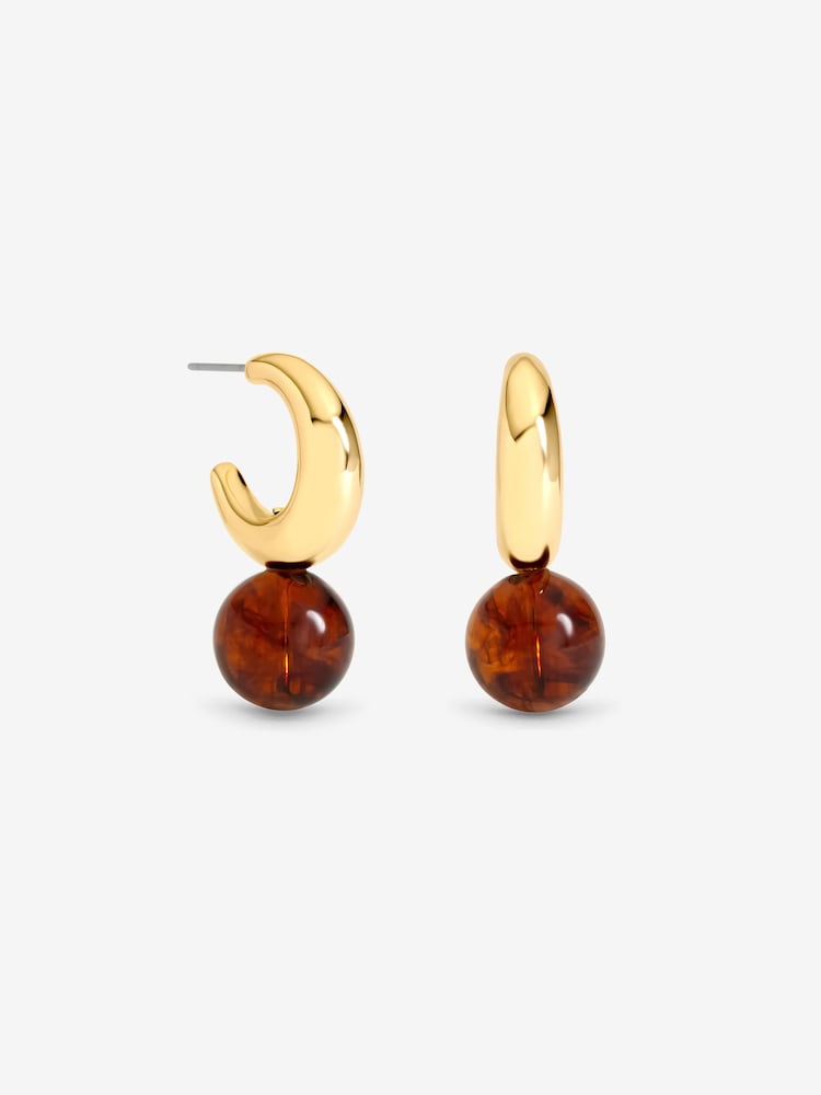 Mood Gold Plated And Brown Ball Drop Earrings - Image 3 of 3 Mood Gold Plated And Brown Ball Drop Earrings - Image 3 of 3
