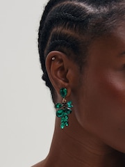 Mood Gold Plated And Emerald Leaf Statement Earrings - Image 1 of 2
