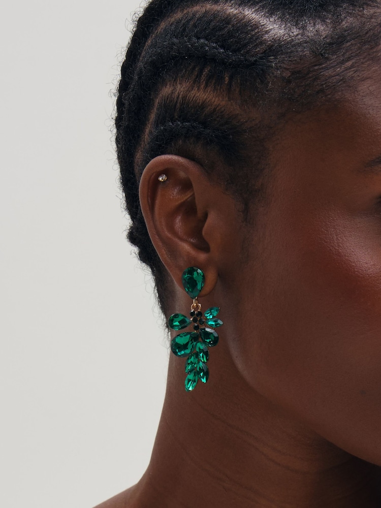 Mood Gold Plated And Emerald Leaf Statement Earrings - Image 1 of 2 Mood Gold Plated And Emerald Leaf Statement Earrings - Image 1 of 2