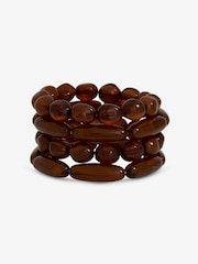 Mood Brown Silver Tone Beaded Multirow Stretch Bracelet - Pack Of 4 - Image 1 of 2