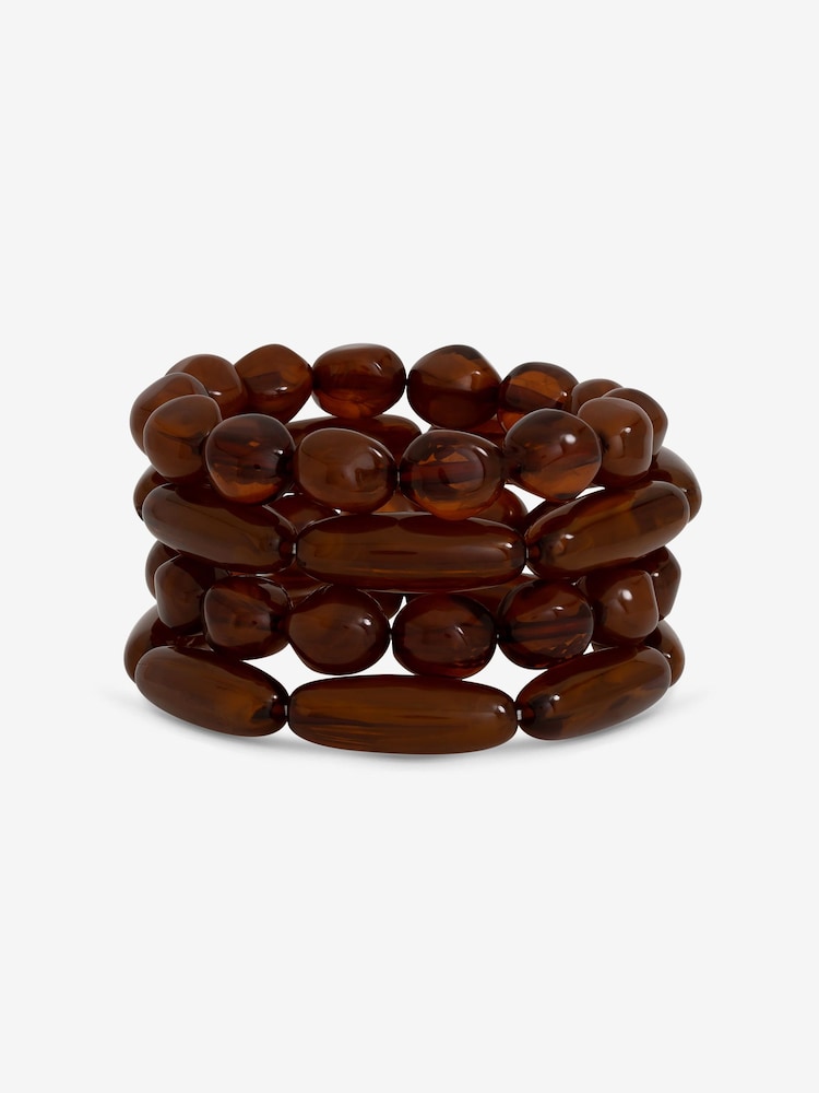 Mood Brown Silver Tone Beaded Multirow Stretch Bracelet - Pack Of 4 - Image 1 of 2 Mood Brown Silver Tone Beaded Multirow Stretch Bracelet - Pack Of 4 - Image 1 of 2