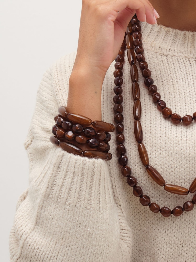 Mood Brown Silver Tone Beaded Multirow Stretch Bracelet - Pack Of 4 - Image 2 of 2 Mood Brown Silver Tone Beaded Multirow Stretch Bracelet - Pack Of 4 - Image 2 of 2