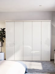 Wiemann Peyton Rustic Oak / White Glass Semi Fitted 5 Door Wardrobe - Image 1 of 4