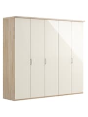 Wiemann Peyton Rustic Oak / White Glass Semi Fitted 5 Door Wardrobe - Image 3 of 4