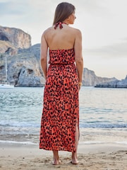 Sosandar Red Leopard Print Halter Neck Sunshine Dress - Image 4 of 5