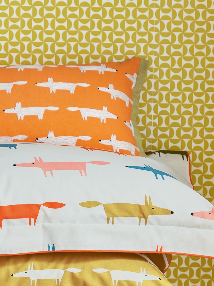 Scion Orange Little Mr Fox Birthday 100% Cotton Cushion - Image 1 of 4