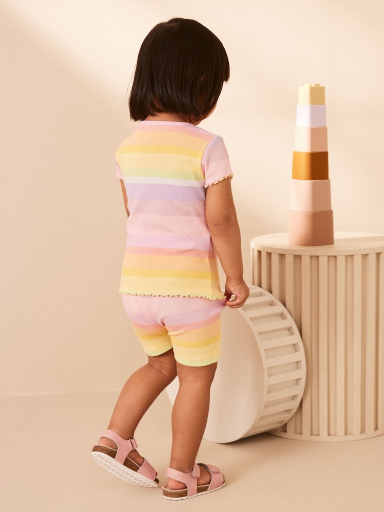 Rainbow Ribbed Short Sleeve T-Shirt and Cycle Shorts Set (3mths-7yrs) - Image 2 of 5 Rainbow Ribbed Short Sleeve T-Shirt and Cycle Shorts Set (3mths-7yrs) - Image 2 of 5