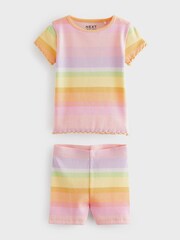 Rainbow Ribbed Short Sleeve T-Shirt and Cycle Shorts Set (3mths-7yrs) - Image 4 of 5