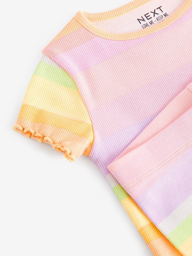 Rainbow Ribbed Short Sleeve T-Shirt and Cycle Shorts Set (3mths-7yrs) - Image 5 of 5