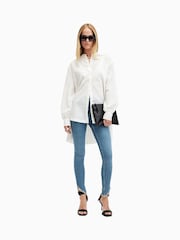 AllSaints Blue Dax Asymmetric Hem Jeans - Image 1 of 8