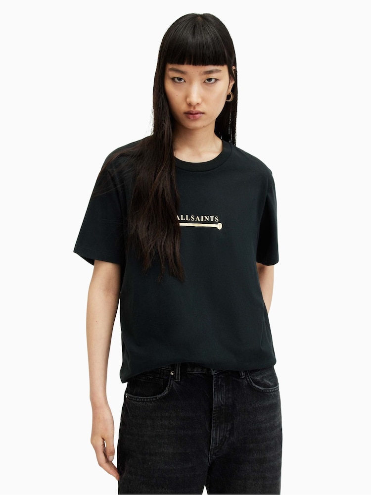 AllSaints Black Perta Boyfriend T-Shirt - Image 1 of 1