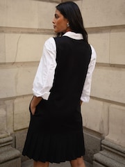 Threadbare Black V-Neck Pleated Hem Ponte Pinafore Dress - Image 2 of 4