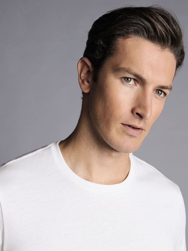 Charles Tyrwhitt White 100% Cotton Crew Neck T-Shirt 2 Pack - Image 2 of 5