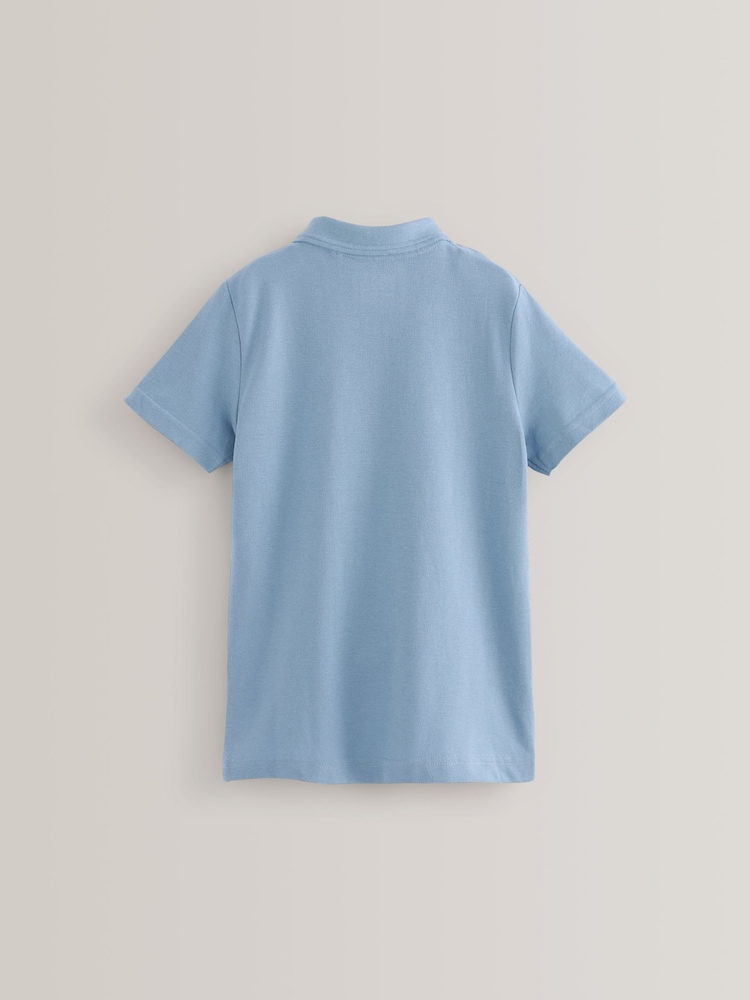 Blue Cotton School Short Sleeve 100% Cotton Polo Shirts 5 Pack (3-16yrs) - Image 3 of 4