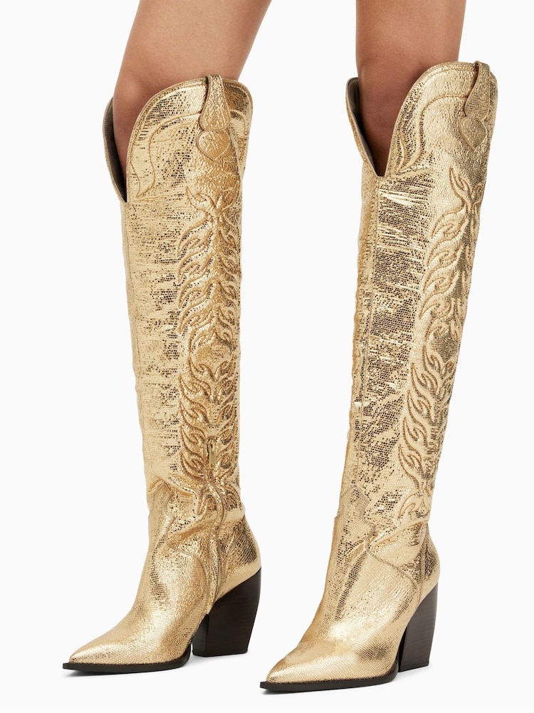 AllSaints Gold Roxanne Boots - Image 1 of 6