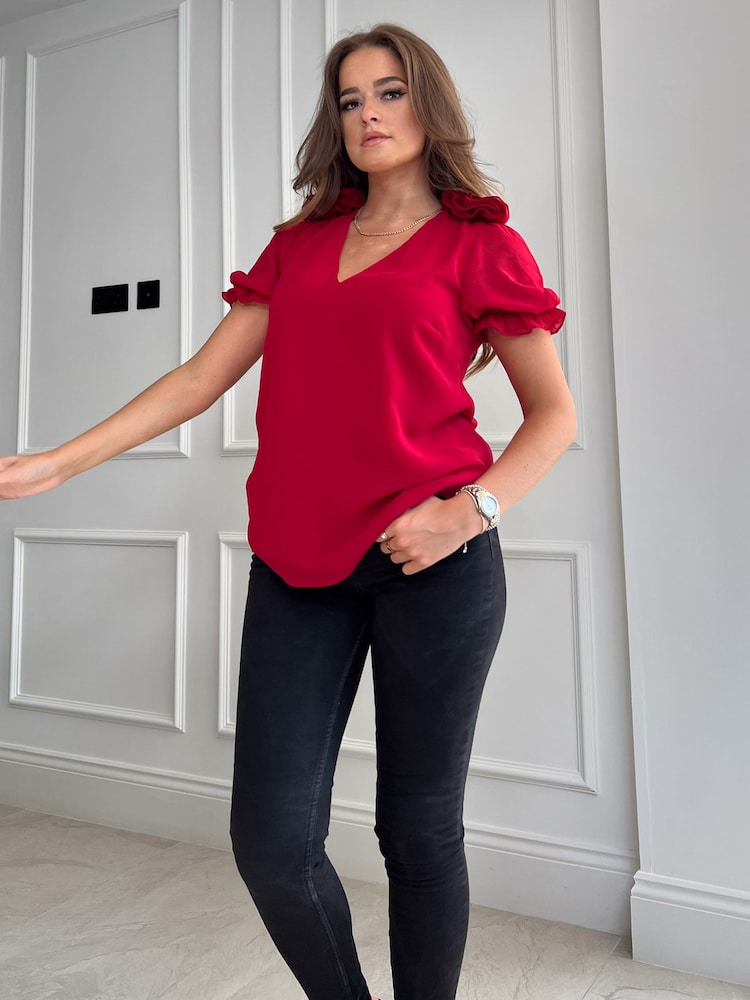 Girl In Mind Red Kimmi Corsage Top - Image 4 of 4