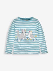 JoJo Maman Bébé Duck Egg Girls' Owl & Cat Appliqué Top - Image 1 of 3