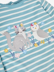 JoJo Maman Bébé Duck Egg Girls' Owl & Cat Appliqué Top - Image 3 of 3
