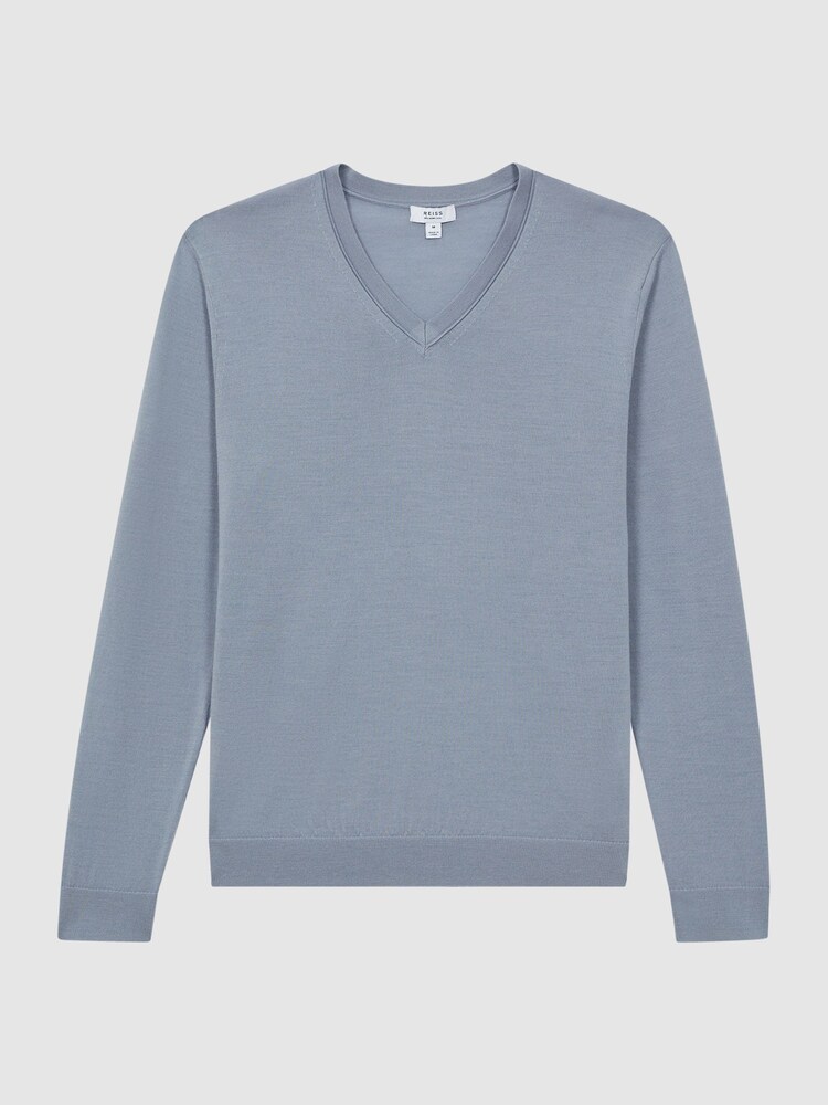 Reiss Porcelain Blue Earl Merino Wool Jumper - Image 2 of 5 Reiss Porcelain Blue Earl Merino Wool Jumper - Image 2 of 5